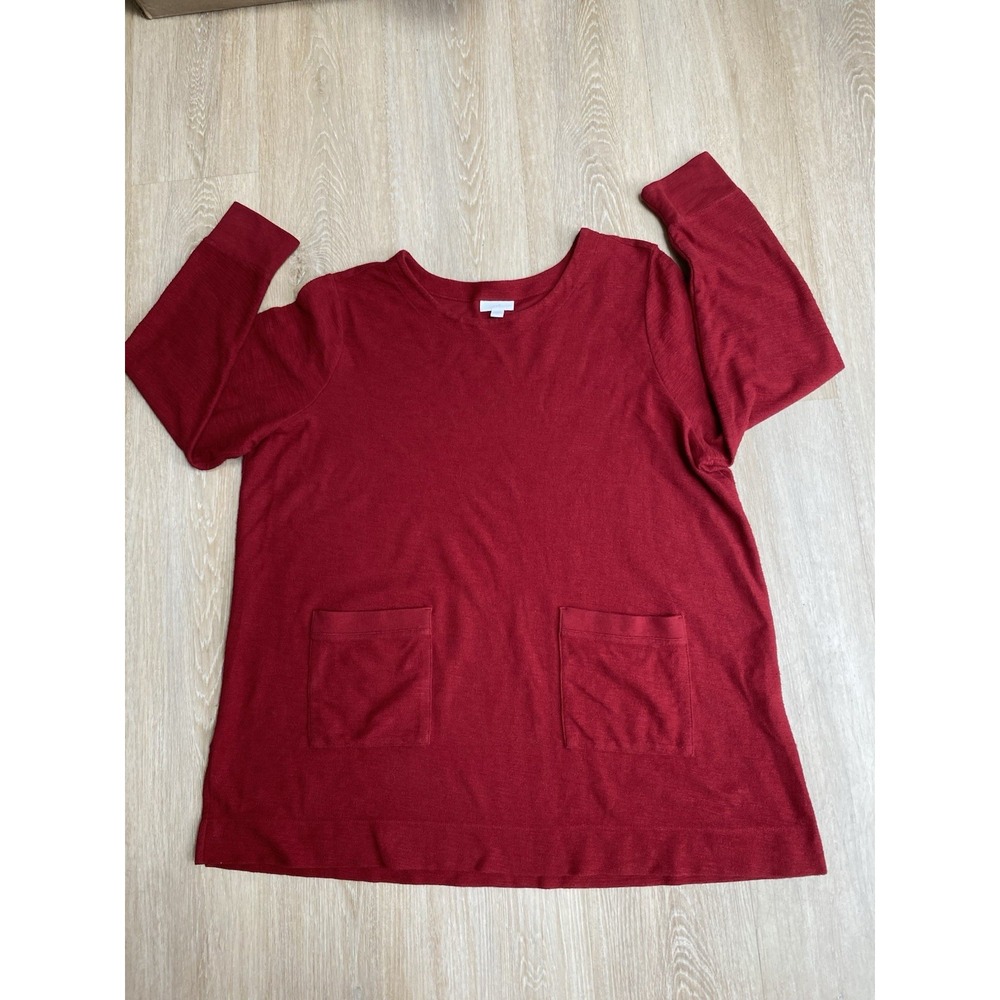 J.JILL Women's Plus Size 2X Red Long Sleeve Pocket Tunic Knit Crewneck Lagenlook